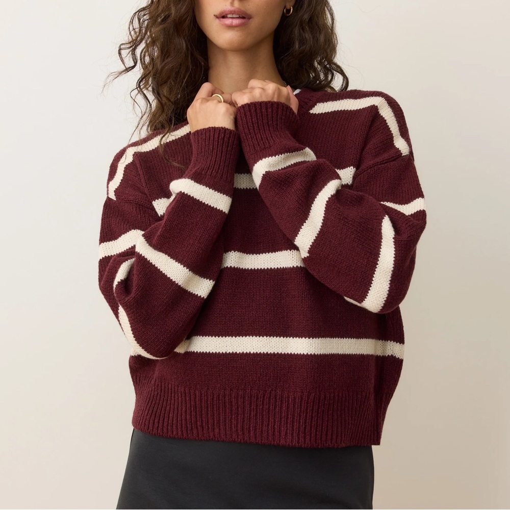 NWT Marine Layer Berkeley Crewneck Sweater Size Large Cherry Stripe